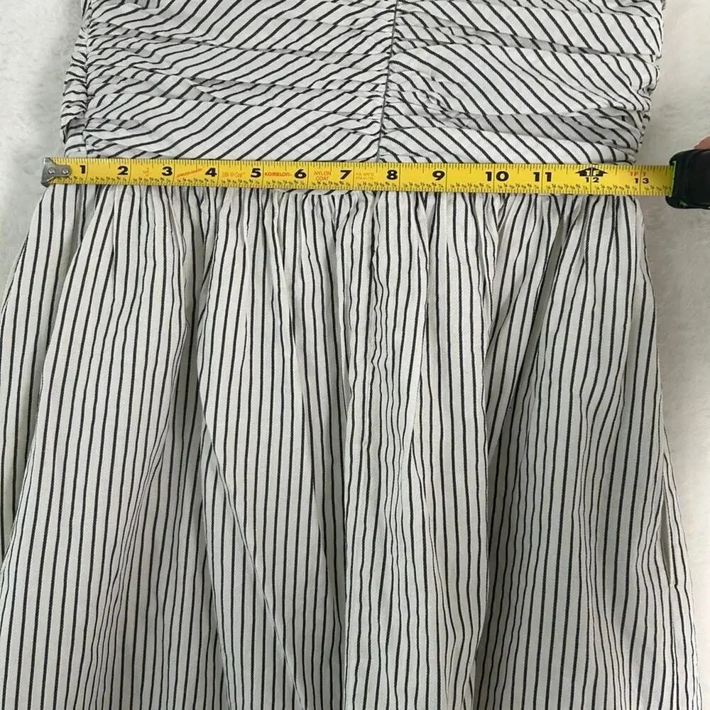 Aryn K Black White Striped Strapless Ruched‎ Mini Dress with Pockets Size Small